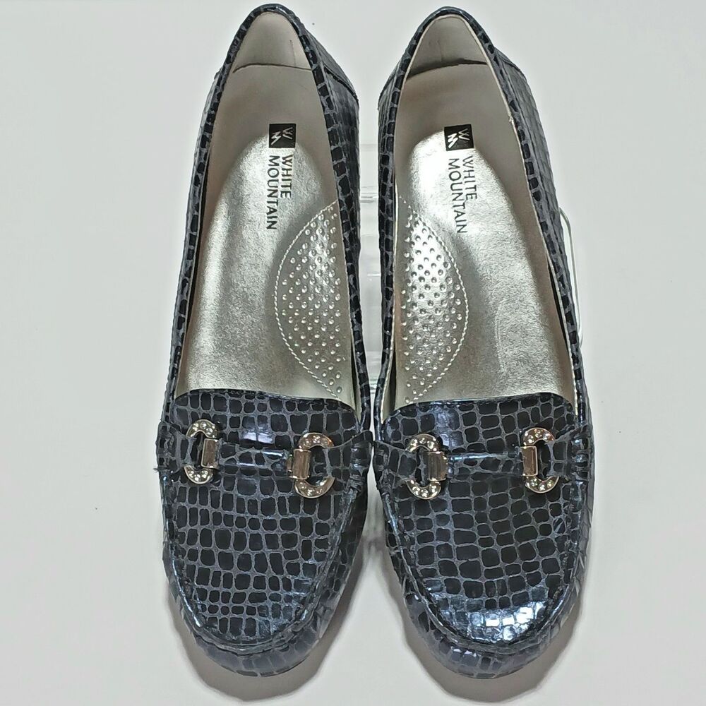 White Mountain "Prize" Embossed Leather Flats Size 7.5M Black Faux Snakeskin New